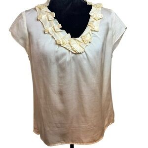 Talbots | Cream SS Ruffled Silk/Cotton Blend Blouse | Sz 12
